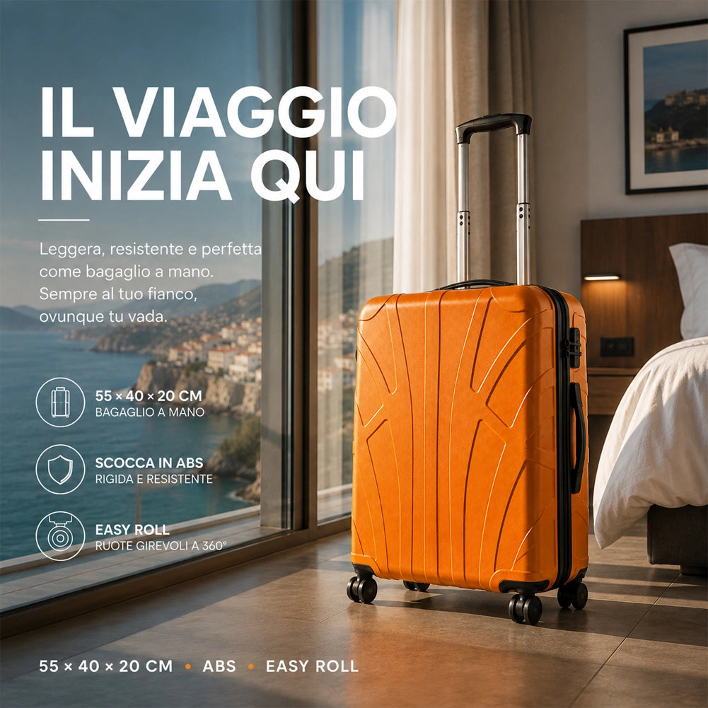 Valigia Bagaglio a Mano 55x40x20cm Arancio Trolley Lugano Adatto Ryanair Easyjet