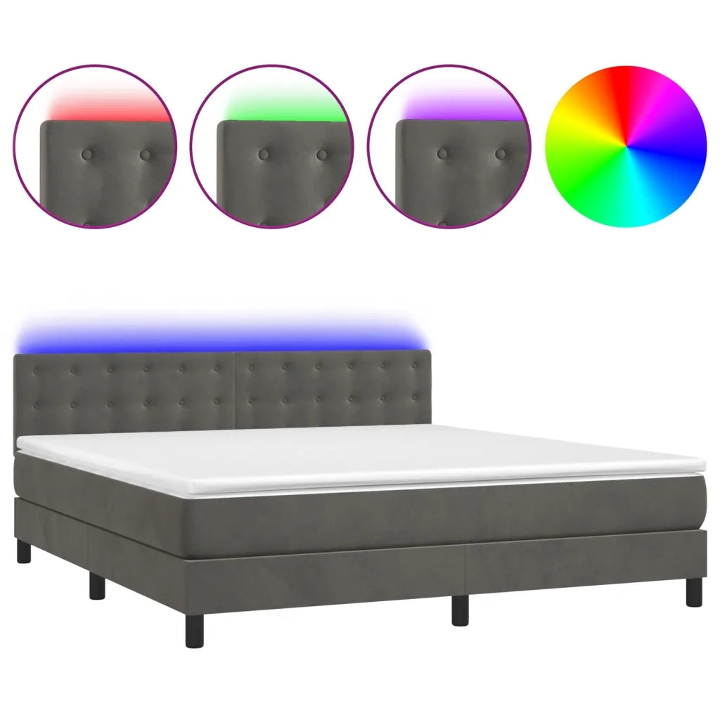 Letto a Molle con Materasso e LED Grigio Scuro 160x200 cm 3134652