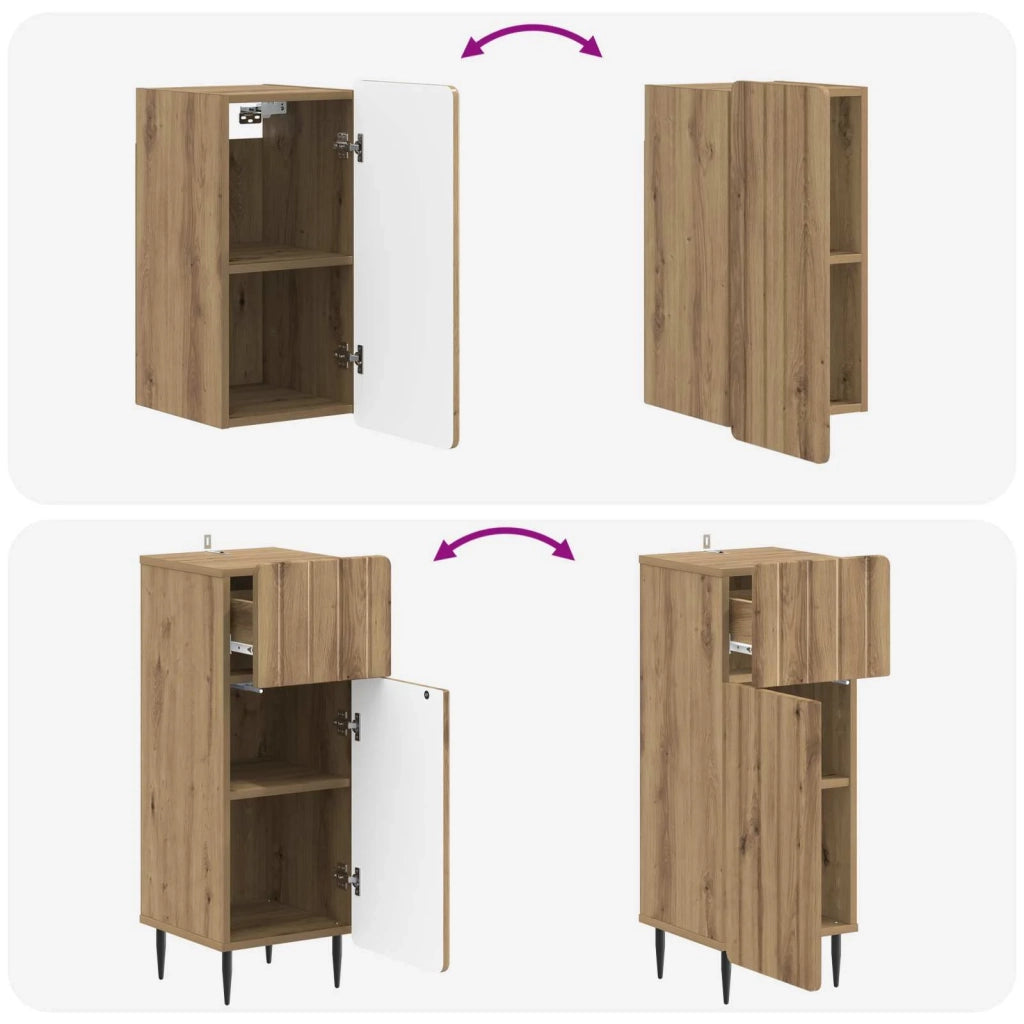 Set di armadietti da bagno in 3 pezzi ZWOLLE Rovere Artigianale 3417764