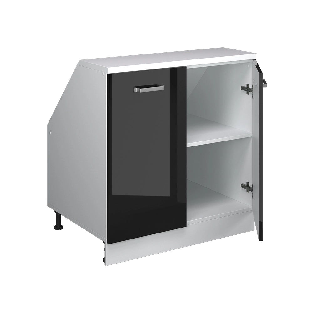 Mobile cucina sottotetto R-Line Nero lucido/Bianco 80 cm con 2 porte, carcassa 60 cm profondità Vicco