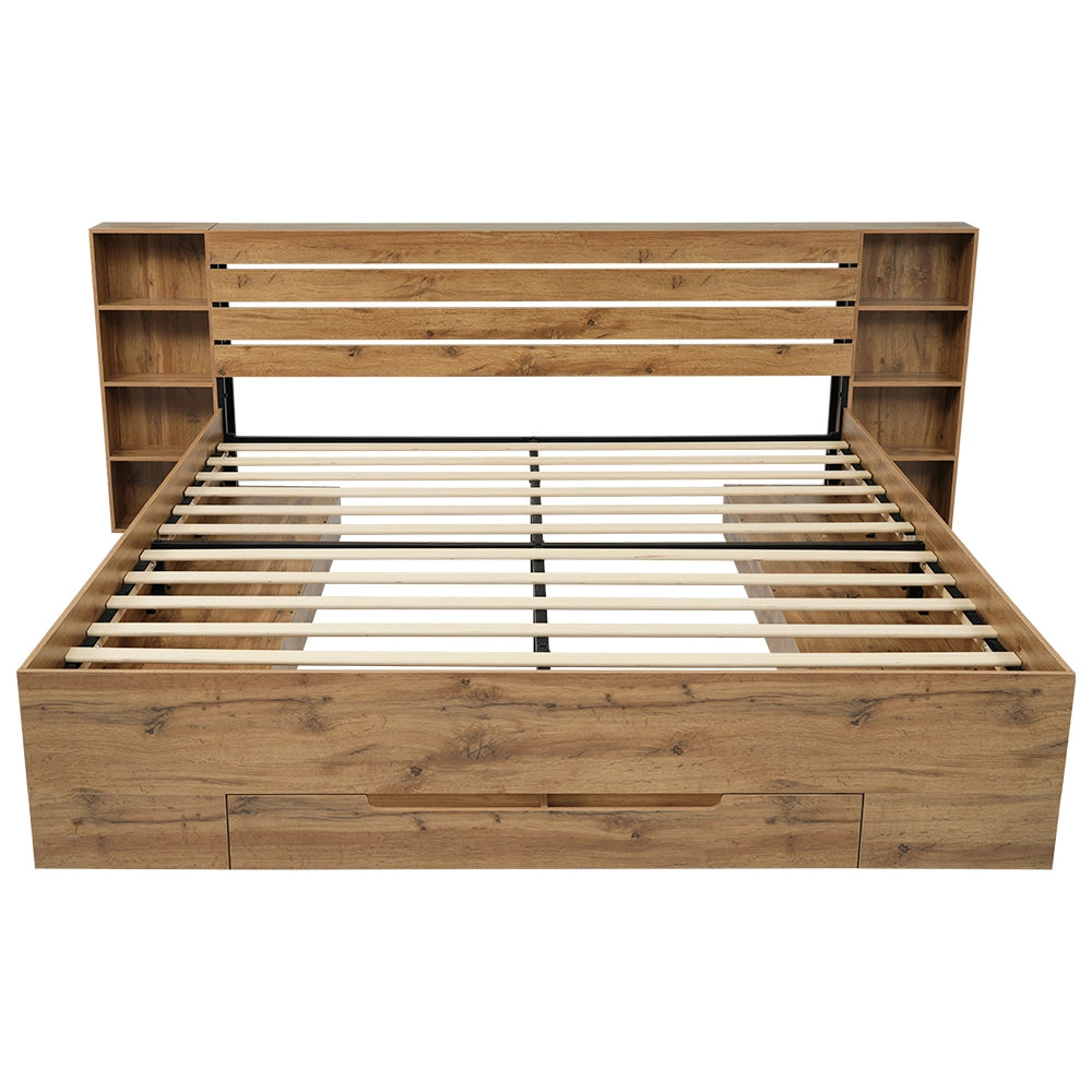 Letto matrimoniale 160x200 in legno e metallo con testiera con LED, porte USB Type-C, contenitore e materasso incluso