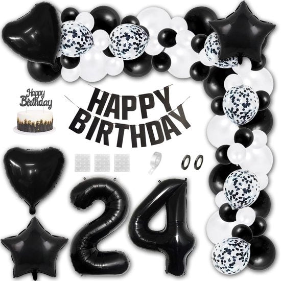 Kit di palloni - Decorazione per feste - Set completo - Nero - Palloni per compleanni - Inclusa la cerniera per torta
