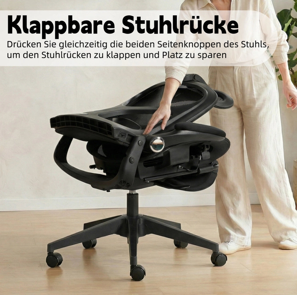 SEDIA da ufficio ergonomica pieghevole con supporto lombare e rete nera