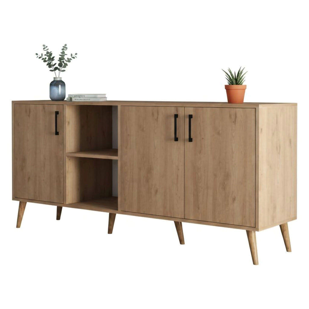 Madia Vardah, Credenza 3 Ripiani, 180x45x80h cm Marrone Quercia