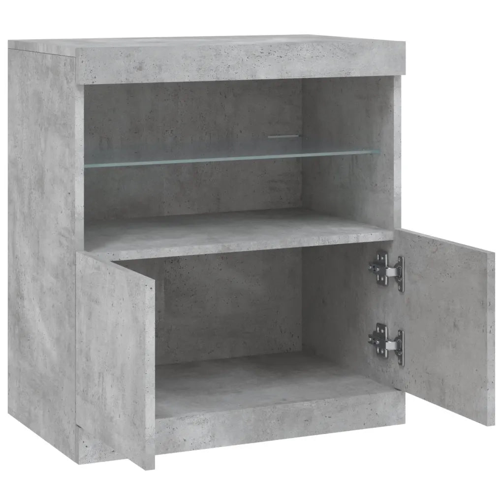 Credenza con Luci LED-Buffet-Armadio da cucina Grigio Cemento 60x37x67 cm