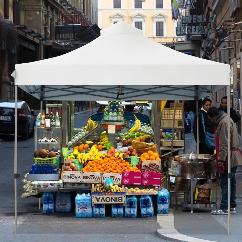 Tendone pop up 3x3m pieghevole impermeabile con borsa a ruote, Tenda da festa all'aperto facile da montare Bianco-Gazebo