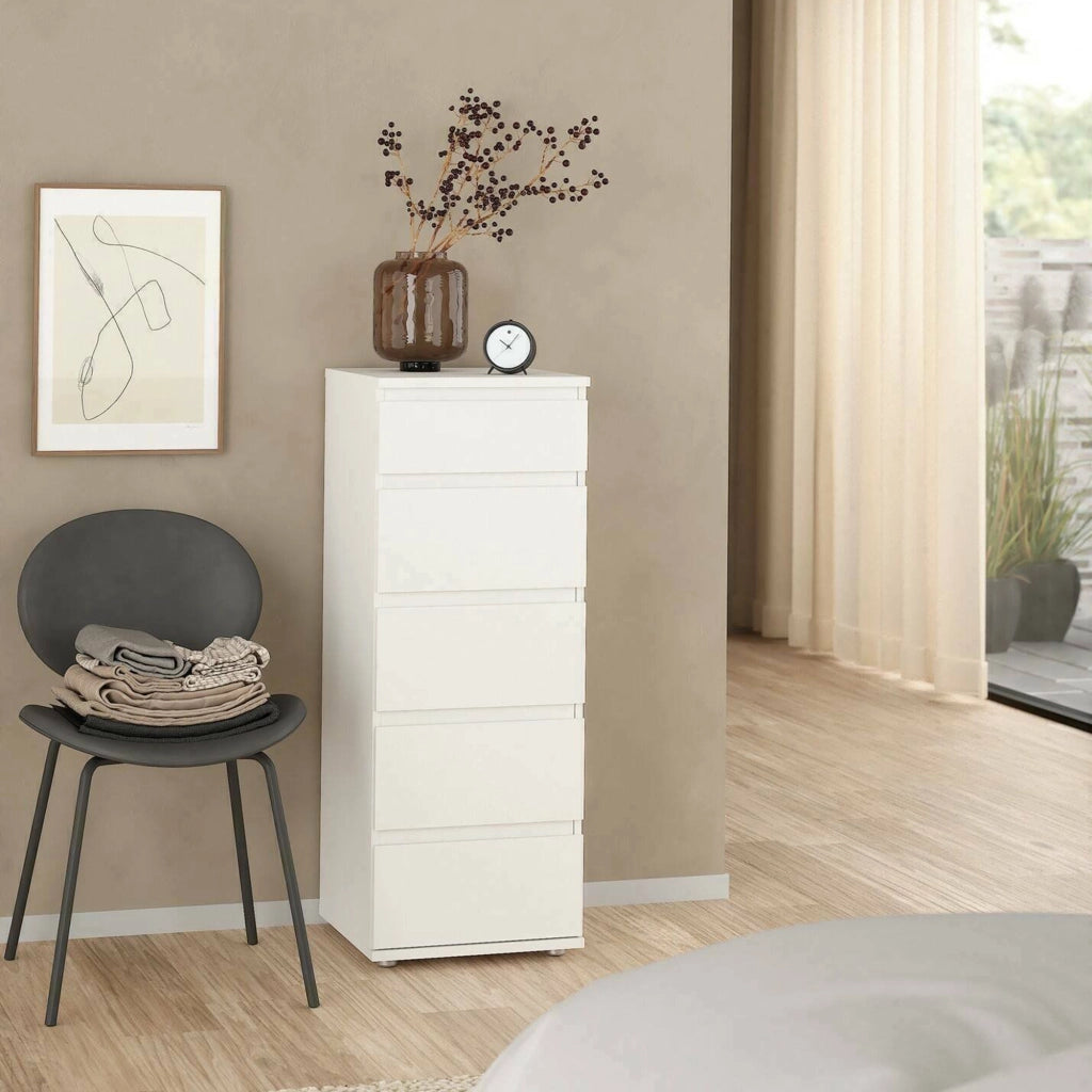 Cassettiera Abelarda, Settimino multiuso, Comò camera da letto, Mobile con cassetti, 40x40 h107 cm, Bianco