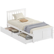 Letto Singolo in Legno Massello con 2 Cassetti e Testiera ¨C Zephmum ¨C 90x190 cm Bianco