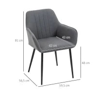 Set di 2 Sedie da Pranzo con Rivestimento in Lino Traspirante, Sedia Ergonomica da Cucina con Braccioli dello Schienale e Gambe in Metallo, Lino, 59.5 x 56.5 x 81cm, Grigio Scuro
