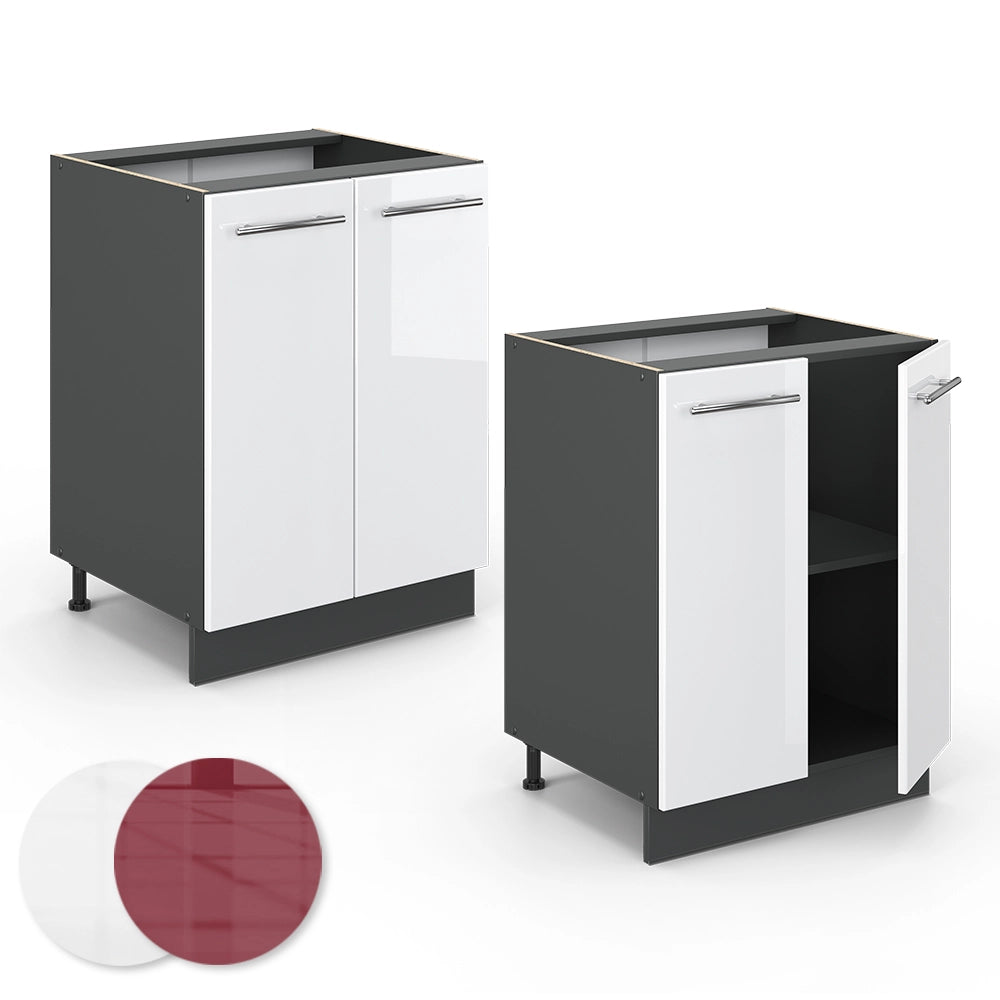 Mobiletto base cucina Fame-Line Bianco lucido/Antracite 60 cm senza piano di lavoro Vicco