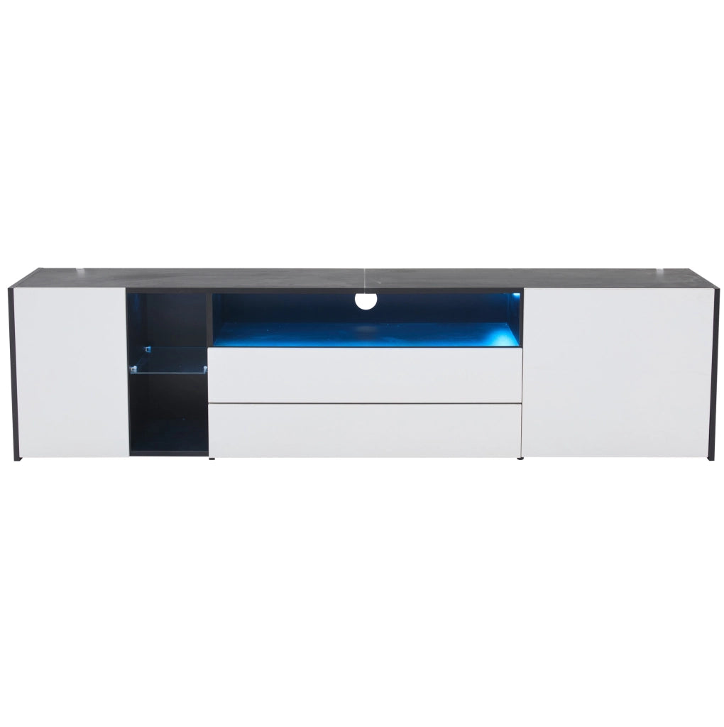 Mobile TV ULEVR 180x40x45 cm con LED controllabile via app, 2 cassetti e 2 vani chiusi, bianco e nero