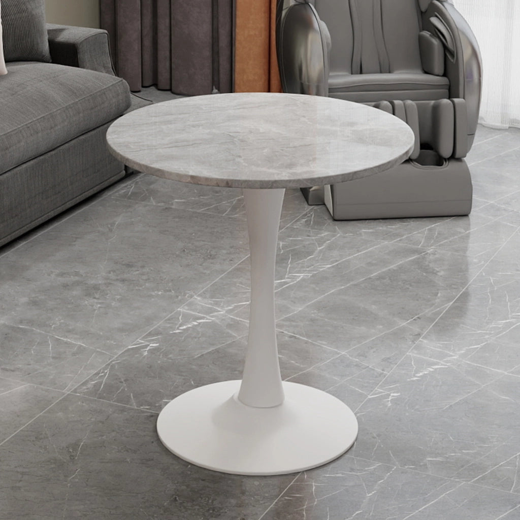 Tavolino da Caff¨¨ Rotondo ¨C MINIMAL ¨C Marmo Bianco con Venature Grigie, 70 cm