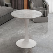 Tavolino da Caff¨¨ Rotondo ¨C MINIMAL ¨C Marmo Bianco con Venature Grigie, 70 cm