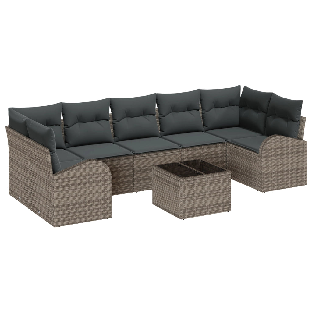 Set Divano da Giardino 8 pezzi  con cuscini Rattan Poliestere Grigio