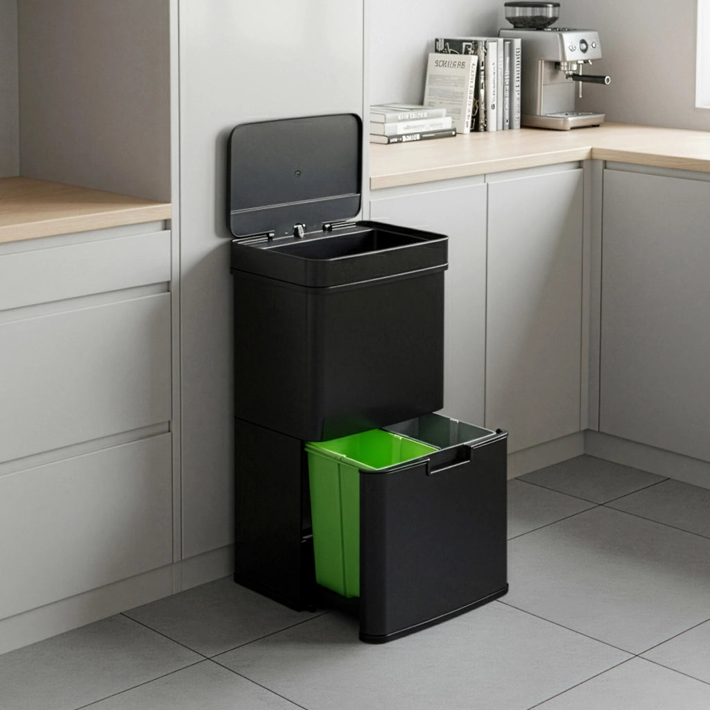 Pattumiera Automatica Venna con Sensore a 3 Scomparti Capacità 72 L - Nero [en.casa]