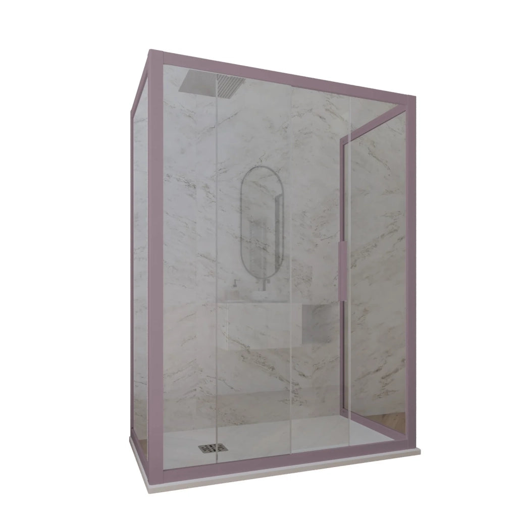 Box doccia 3 lati 75x140x75 CM H 200 Vetro Trasparente Profilo Lavanda mod. Deco Trio