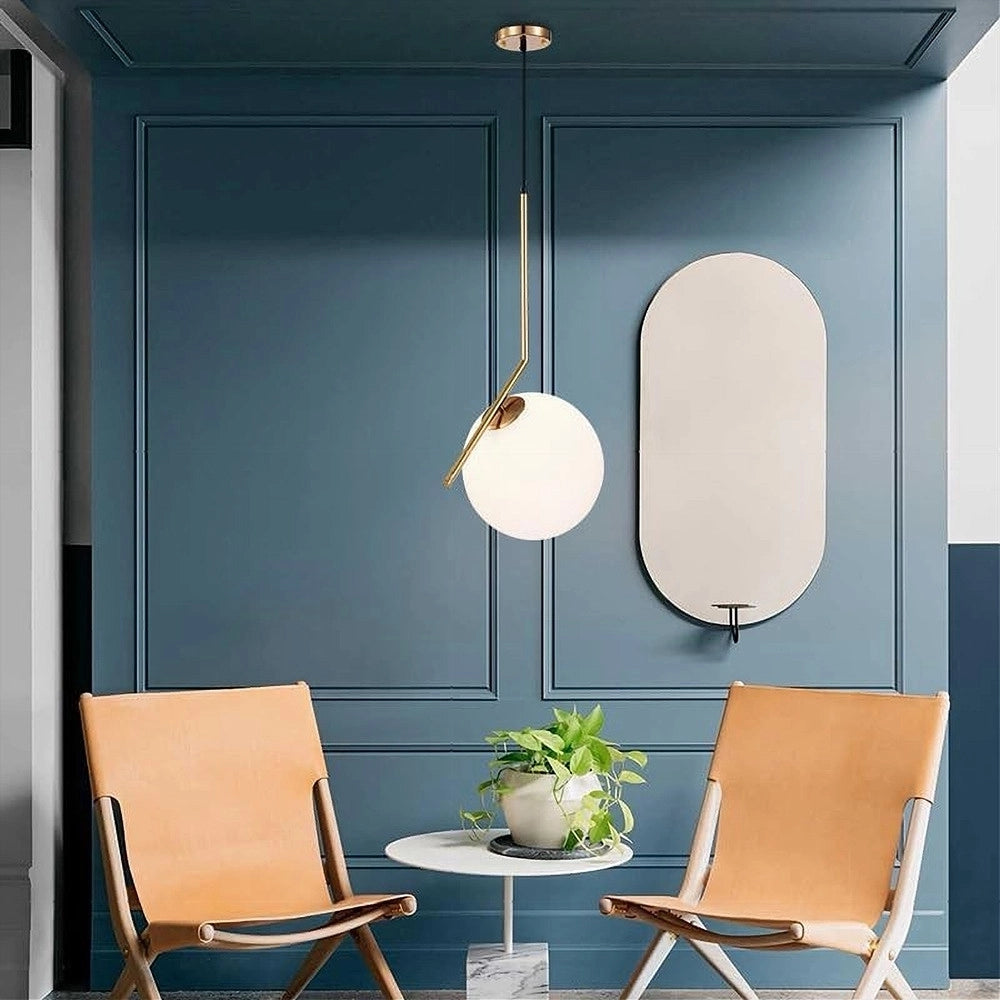 Trade Shop - Lampadario A Sospensione Attacco E27 Oro Con Sfera In Vetro Moderno Minimal 32828 -