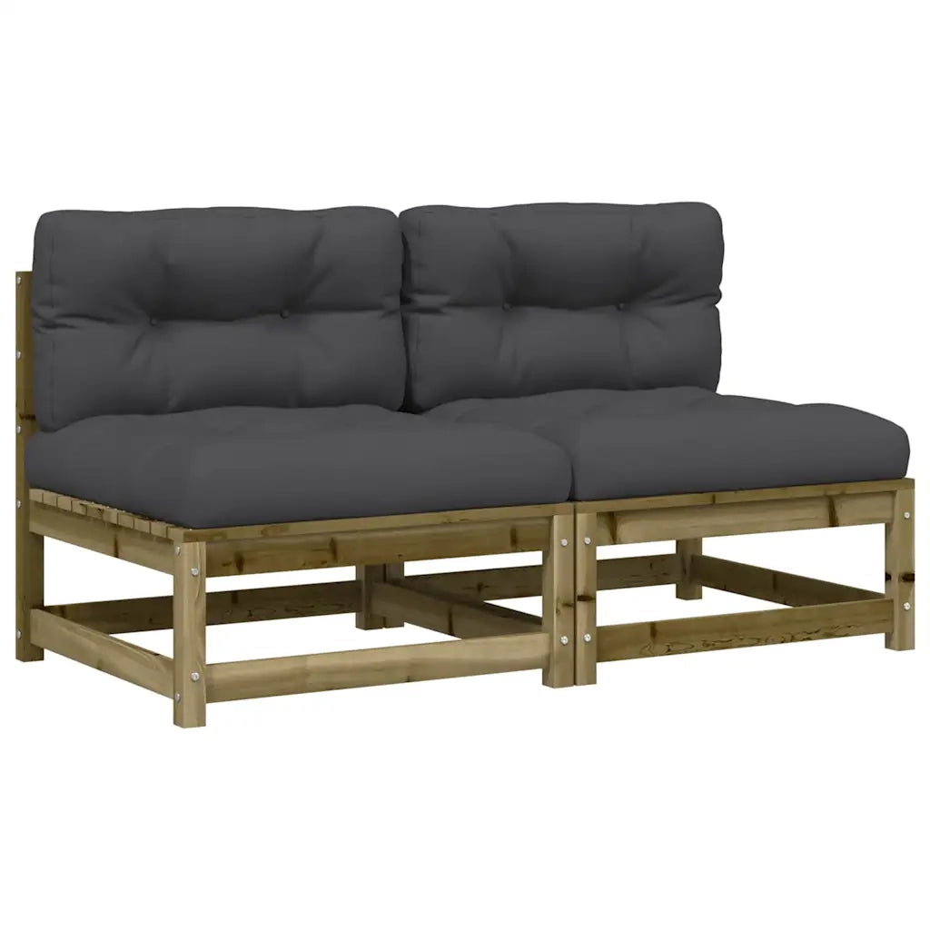 Divano da esterno-Divani Giardino Senza Braccioli con Cuscini 2pz Pino Impregnato 224256