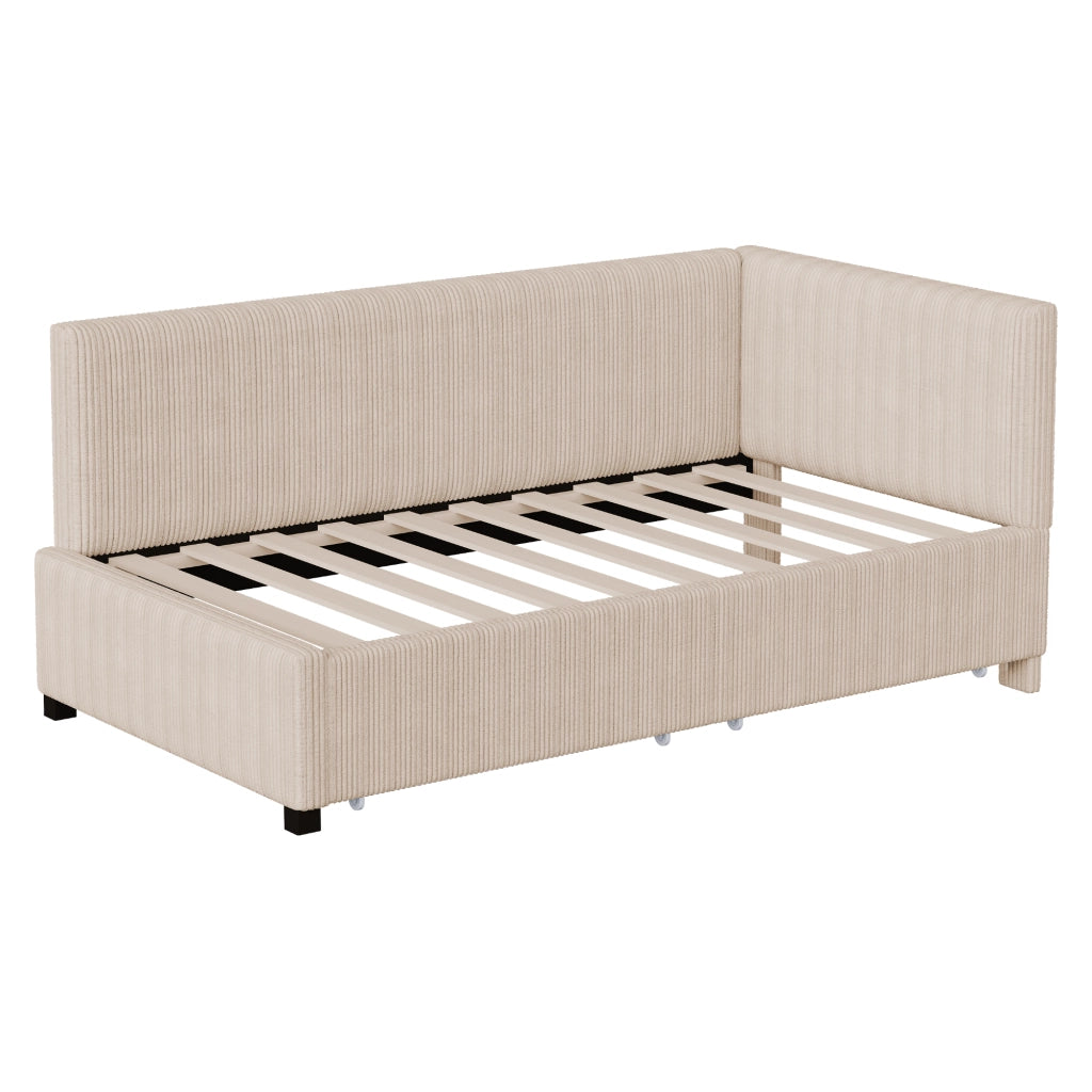 Divano letto in velluto con 2 cassetti e doghe, 90x200 cm, beige