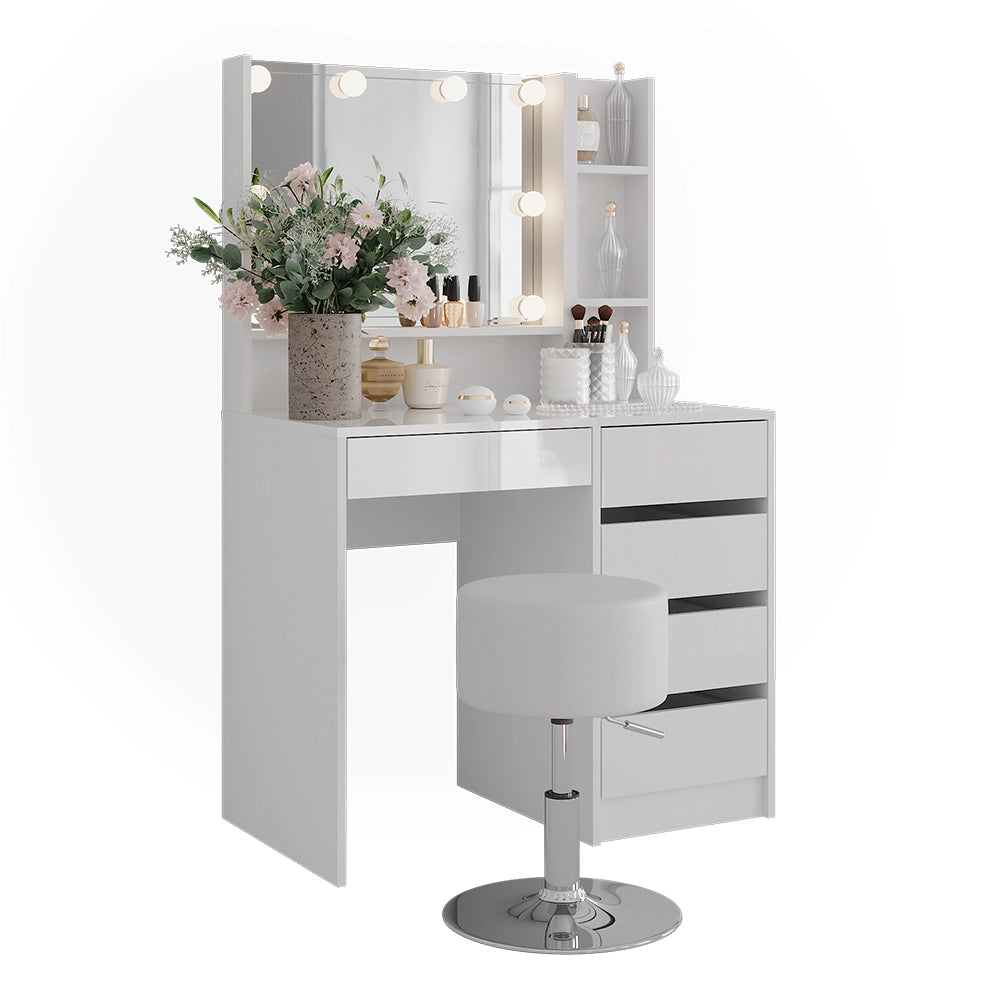 Vicco Tavolo da toeletta Bianco/bianco lucido 89.8 cm 5 parti