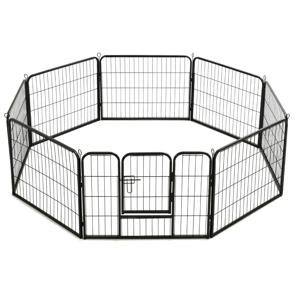 Recinto per cani 8 pannelli in acciaio 60 x 80 cm recinto per cani nero 02_0000566