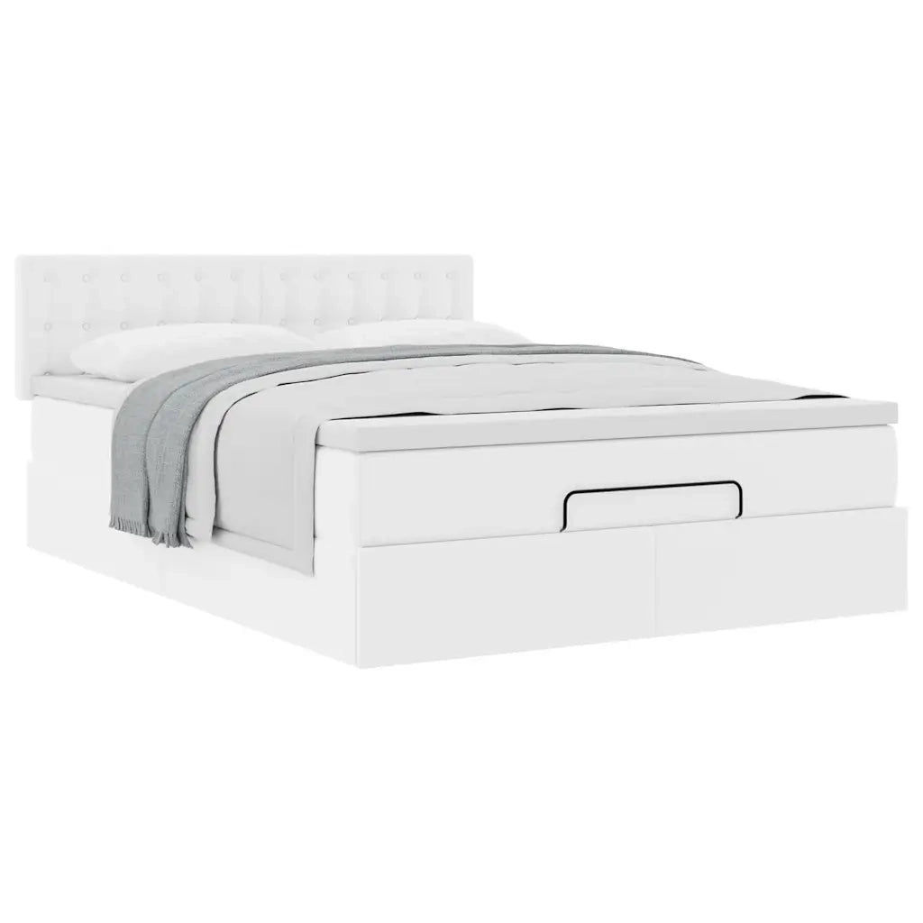 Struttura Letto Pouf con Materasso Bianco 140x190 cm Similpelle 3311304