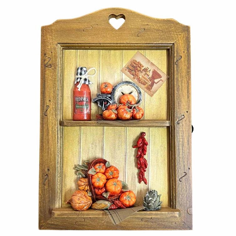 Portachiavi in legno noce scuro con fantasie pomodori, 4 posti
