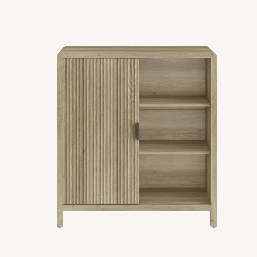 Credenza Lukkodso Comò con Anta e 3 Scomparti Aperti 82 x 75 x 30 cm - Effetto Rovere Medio Chiaro [en.casa]
