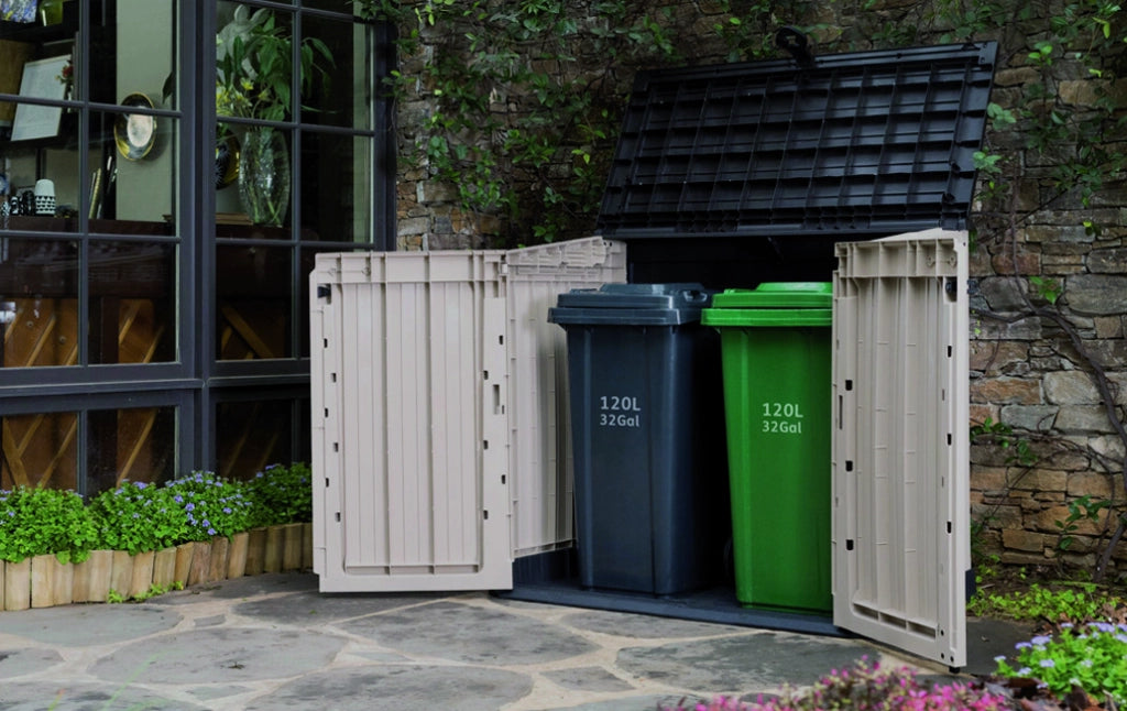 Baule porta attrezzi da giardino Store In Out MIDI in resina effetto legno colore beige Keter