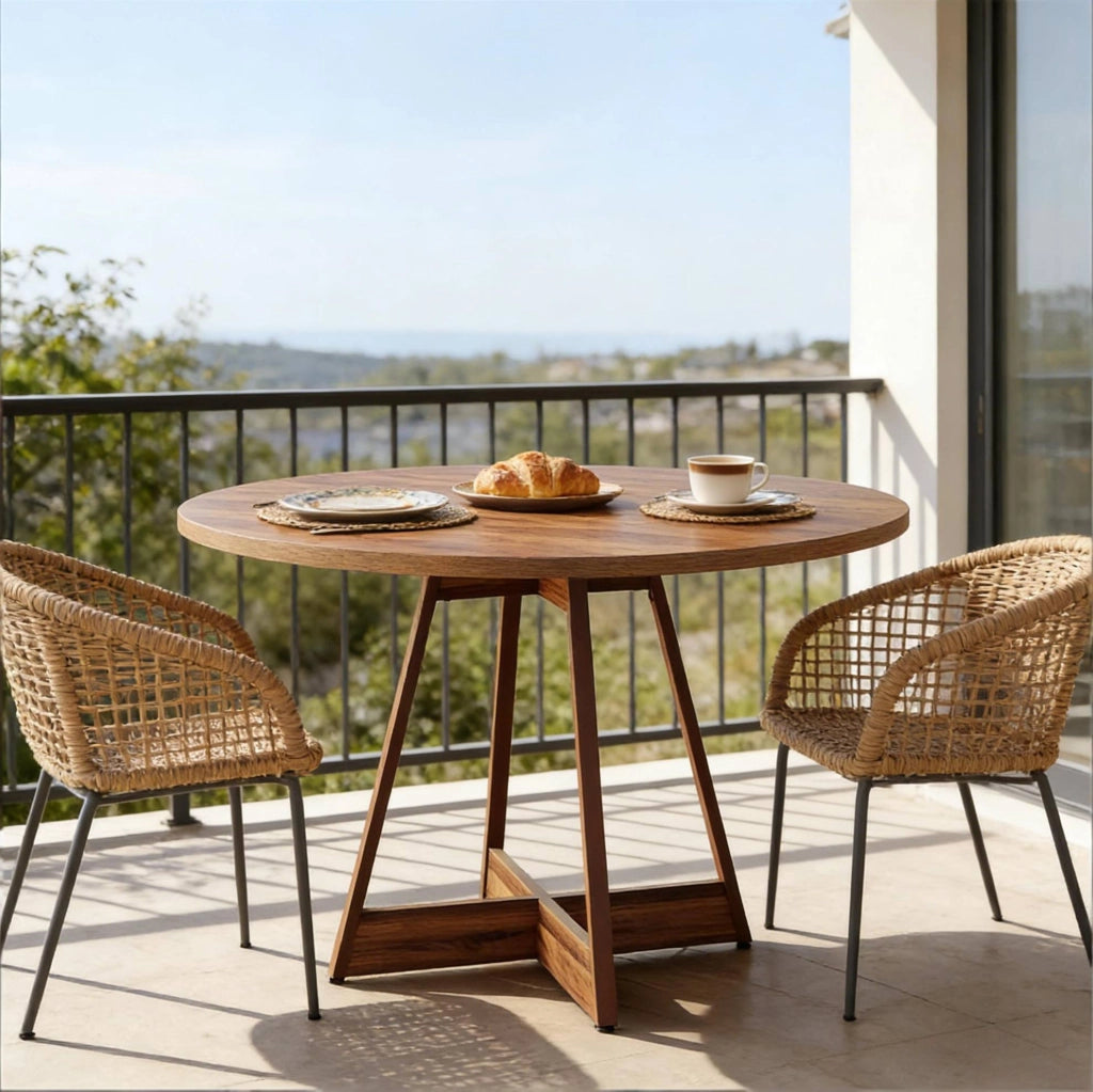 Tavolo da pranzo rotondo ULEVR ?100 cm in MDF marrone con base centrale, per 2-4 persone