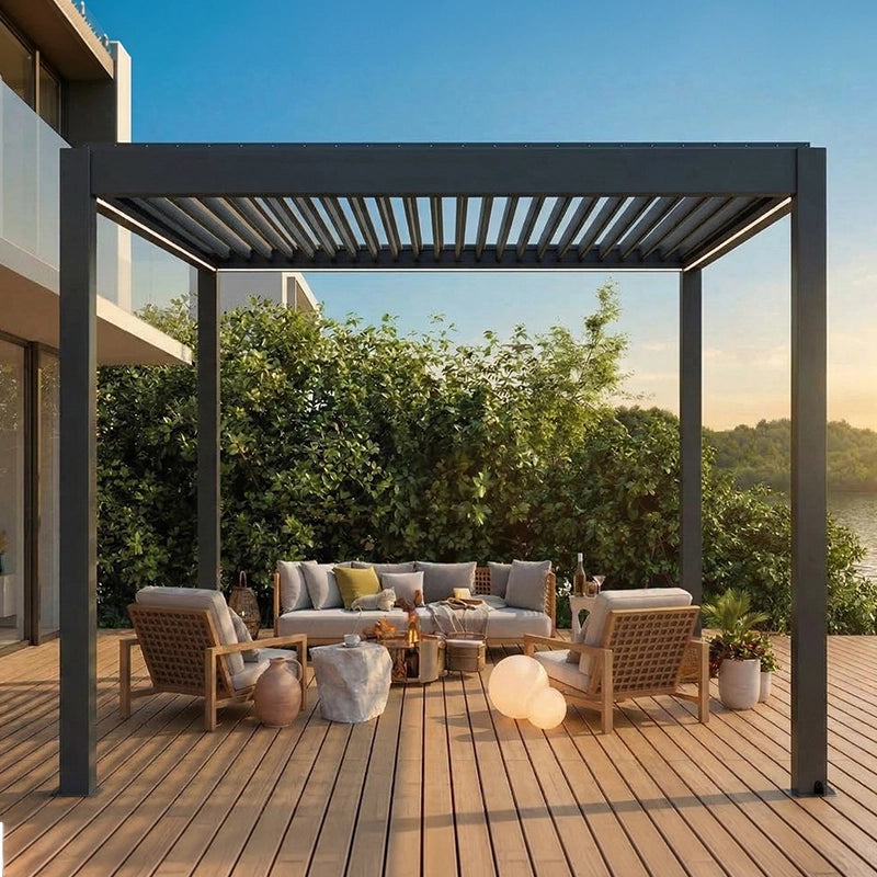 Pergola Bioclimatica in alluminio 3x3 m, con luci LED perimetrali