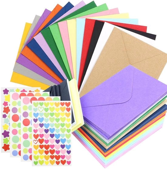 Mini Enveloppe 120 Stuks - Multicolore - 10,2 x 7 cm - Carta - Inclusi 4 Fogli di Etichette Autoadesive - Ideali per Progetti di Fai da Te - Enveloppe Piccola