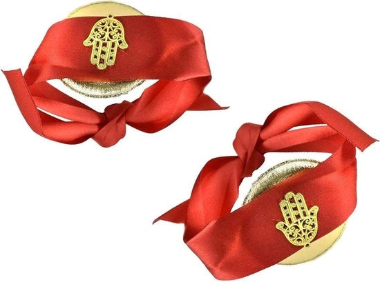 Armband di nozze rossa con henné, Fatma-hand, stoffa satinata rossa, lusso