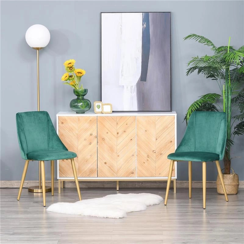 SET 2 SEDIE MODERNE IMBOTTITE CON RIVESTIMENTO EFFETTO VELLUTO VERDE