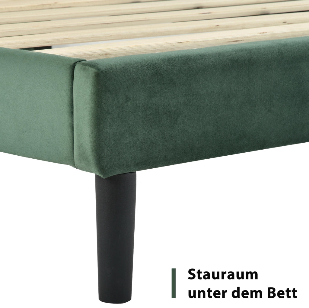 Letto imbottito 90x200 cm in velluto verde scuro con rete