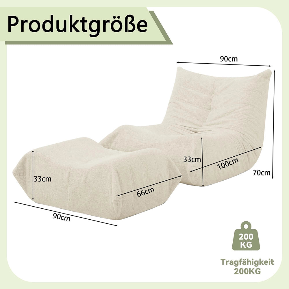 Divano Lazy con schienale e poggiapiedi - Xylo - Pelle di peluche morbida beige