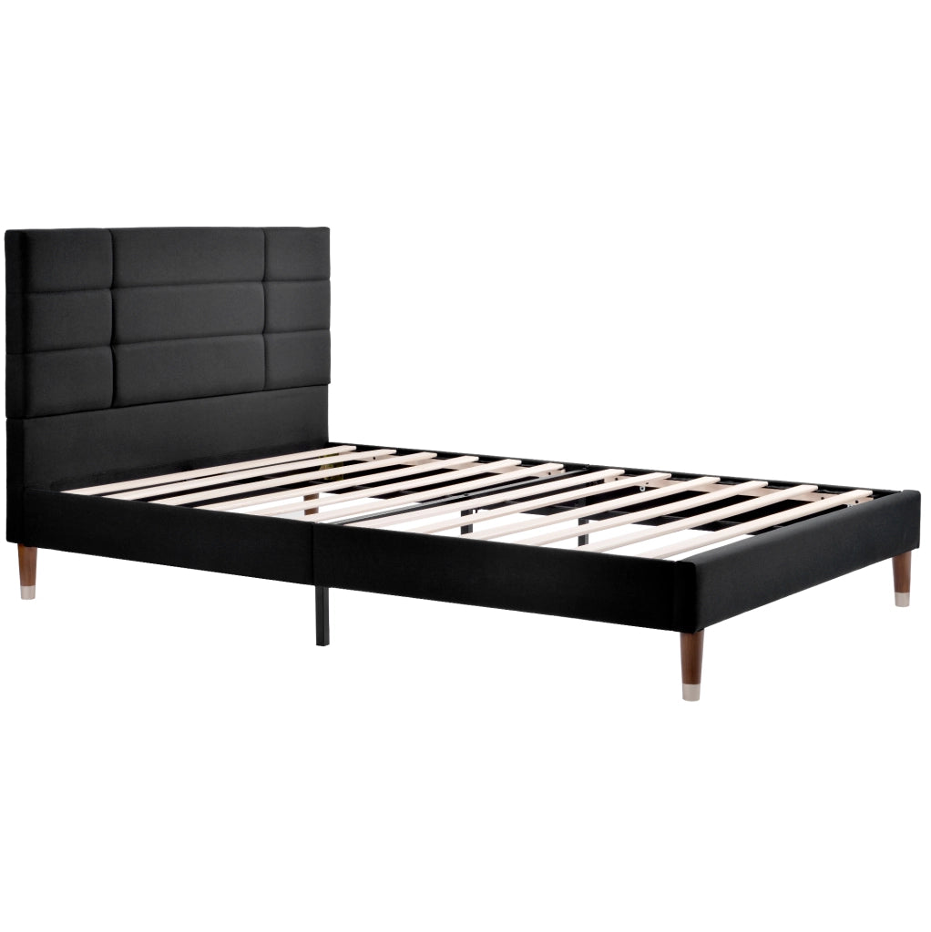 Letto imbottito 140x200 cm con testiera e rete, nero