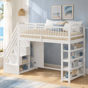 DESMIU Letto a soppalco Letto singolo 1 posto con armadio, scaffali e vano contenitore 90 × 200 cm, senza materasso