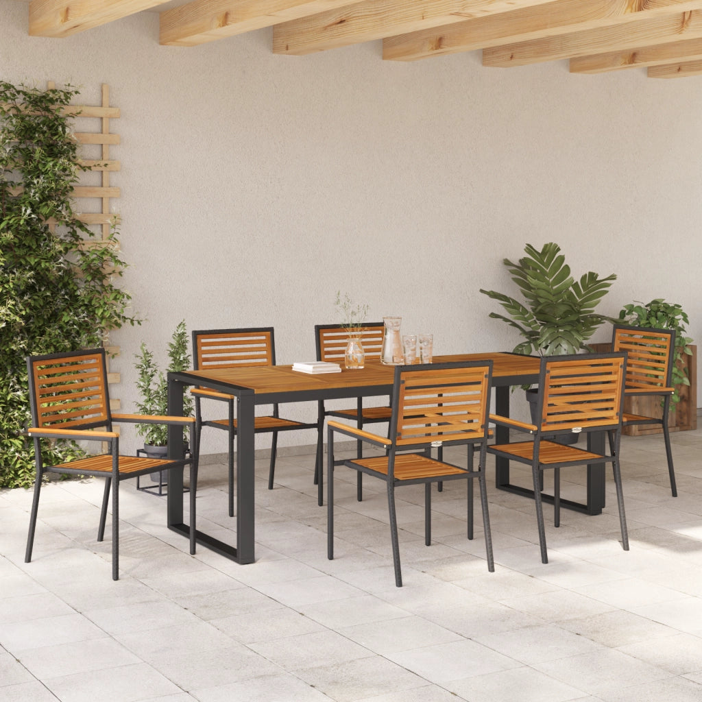 Set da Pranzo da Giardino  7 Pezzi Rete Poliestere Nero Acacia