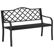 Easycomfort Panchina da Esterno 2 Posti in Acciaio e Ghisa con Braccioli e Schienale Decorato, 128x58.5x89cm, Nero