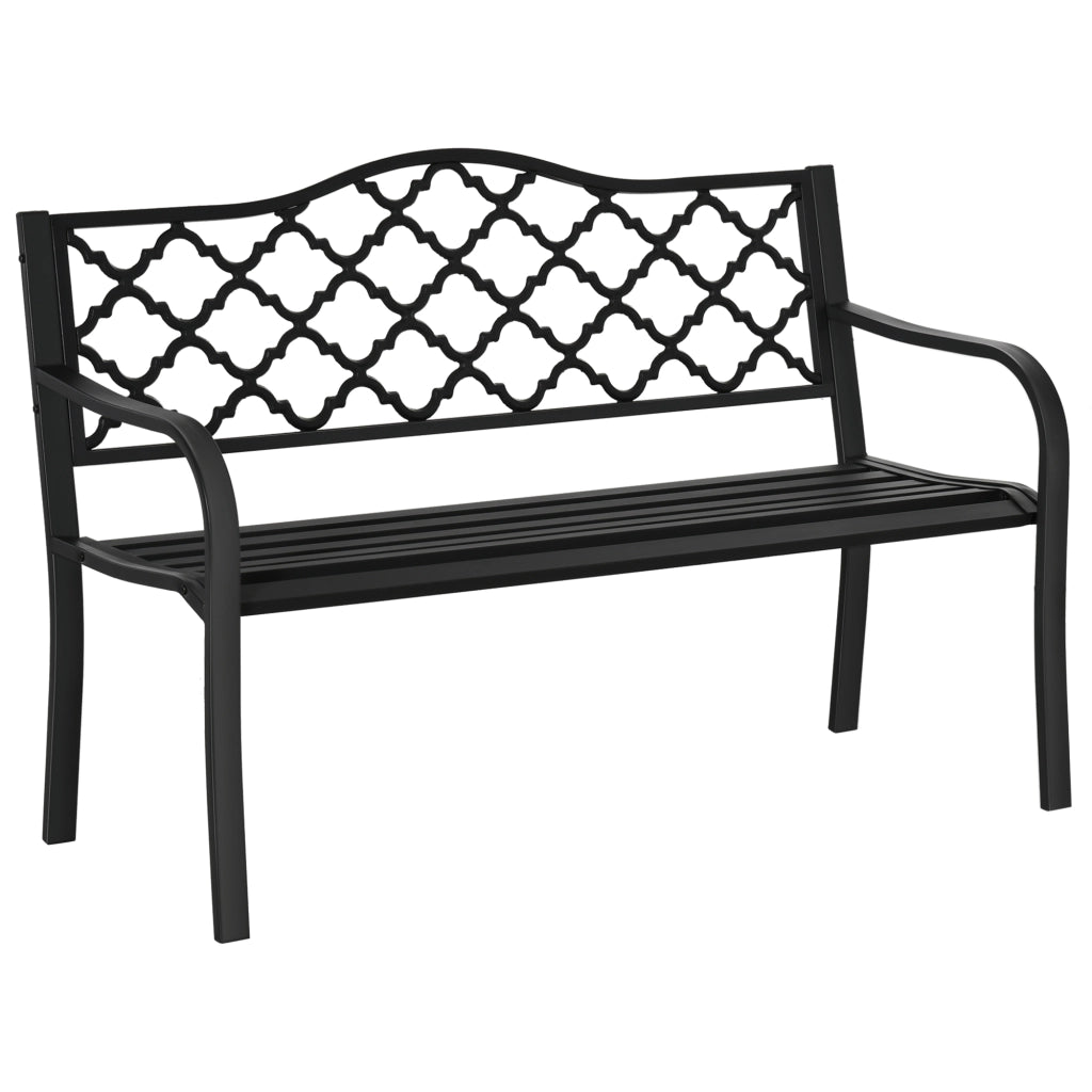 Easycomfort Panchina da Esterno 2 Posti in Acciaio e Ghisa con Braccioli e Schienale Decorato, 128x58.5x89cm, Nero