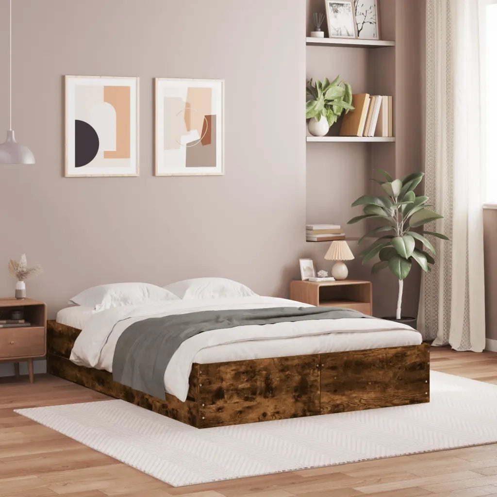 Letto matrimoniale | Letto per adulti | Giroletto con Cassetti Rovere Fumo 120x200 cm Legno Multistrato