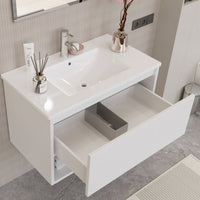 Mobile Bagno Sospeso 80 cm Lavabo e Specchio Milano Bianco Lucido