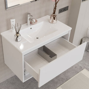 Mobile Bagno Sospeso 80 cm Lavabo e Specchio Milano Bianco Lucido