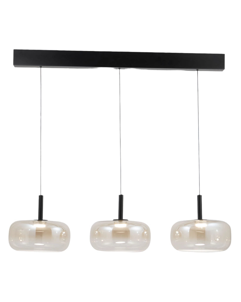 Lampada a Sospensione LED Devero 3x7W 2550lm CCT Dimmerabile a step, Struttura in metallo e vetro borosilicato colore Cognac sfumato - Devero