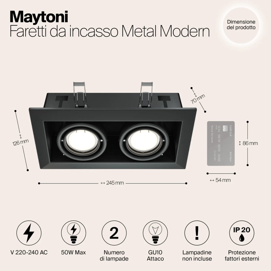 Maytoni Lampada da incasso Metal Modern 2 luci GU10 nero metallo