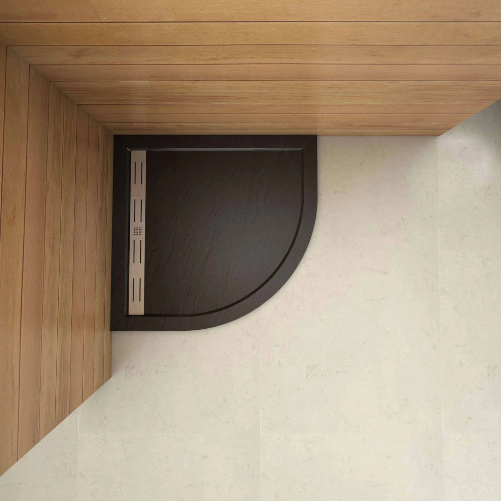 Piatto Doccia Semicircolare 90x90x3cm in Pietra Vulcanica e Resina Mista Finitura Pietra  Nera Ruvida Ultraslim 3 cm Antiscivolo Antibatterico