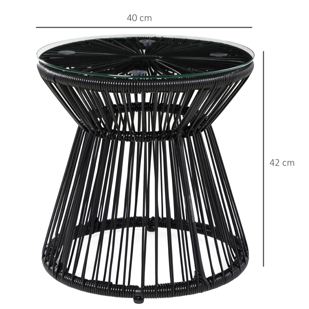 TAVOLINO DA ESTERNO 40x40x42 cm Nero stile Boho in rattan e vetro