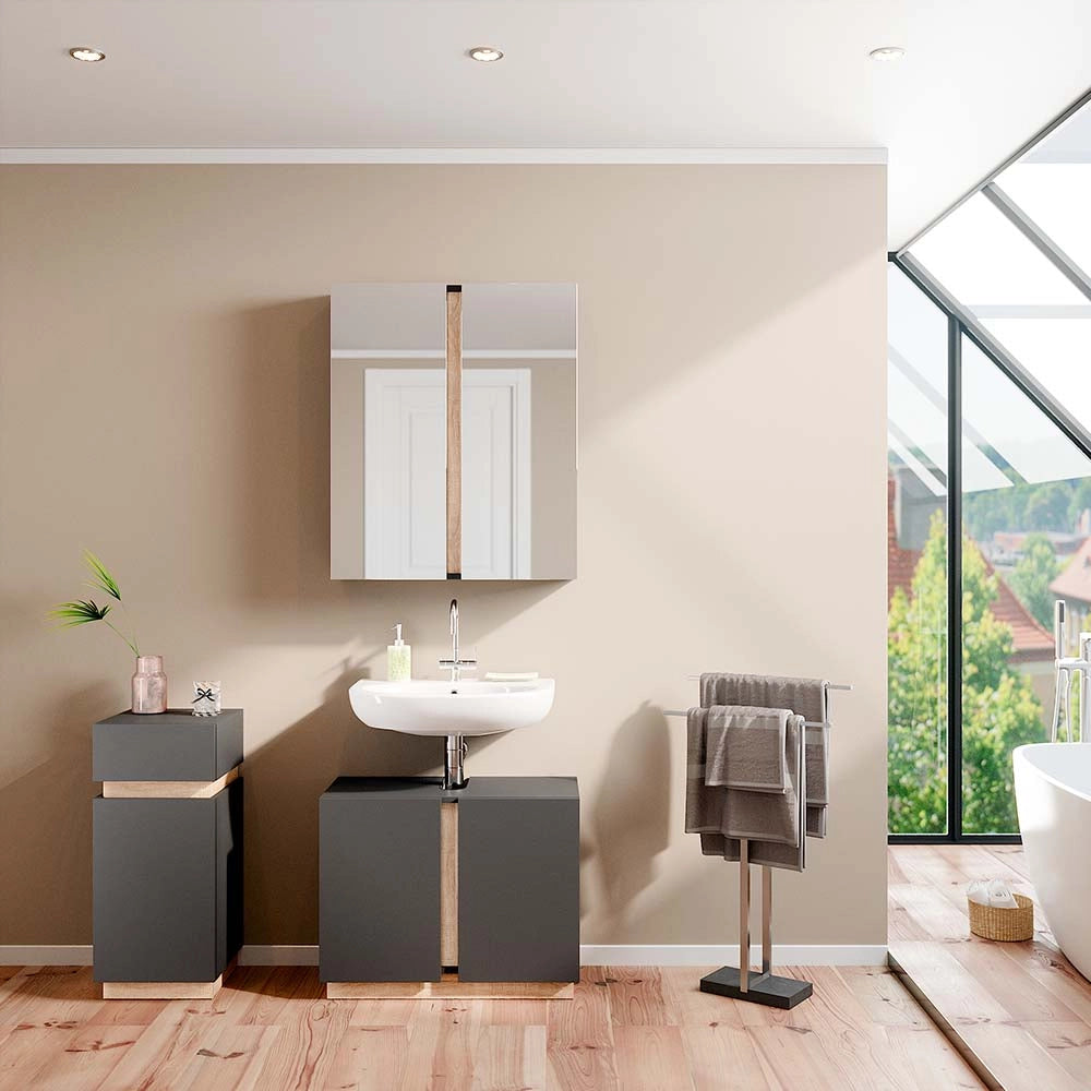 Vicco Set di mobili da bagno Antracite 3 parti, con mobile midi