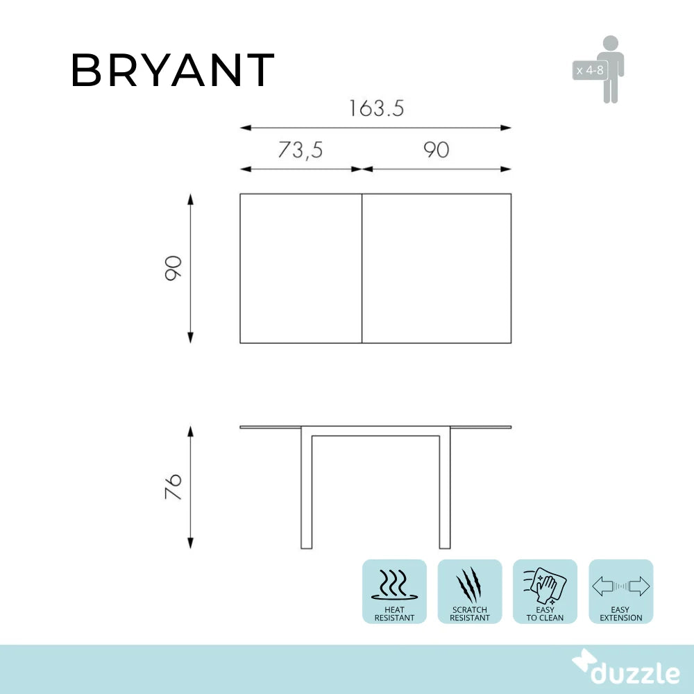 Tavolo da pranzo allungabile in vetro temperato bianco Bryant 90-163,5x90 cm fino a 8 posti | Duzzle